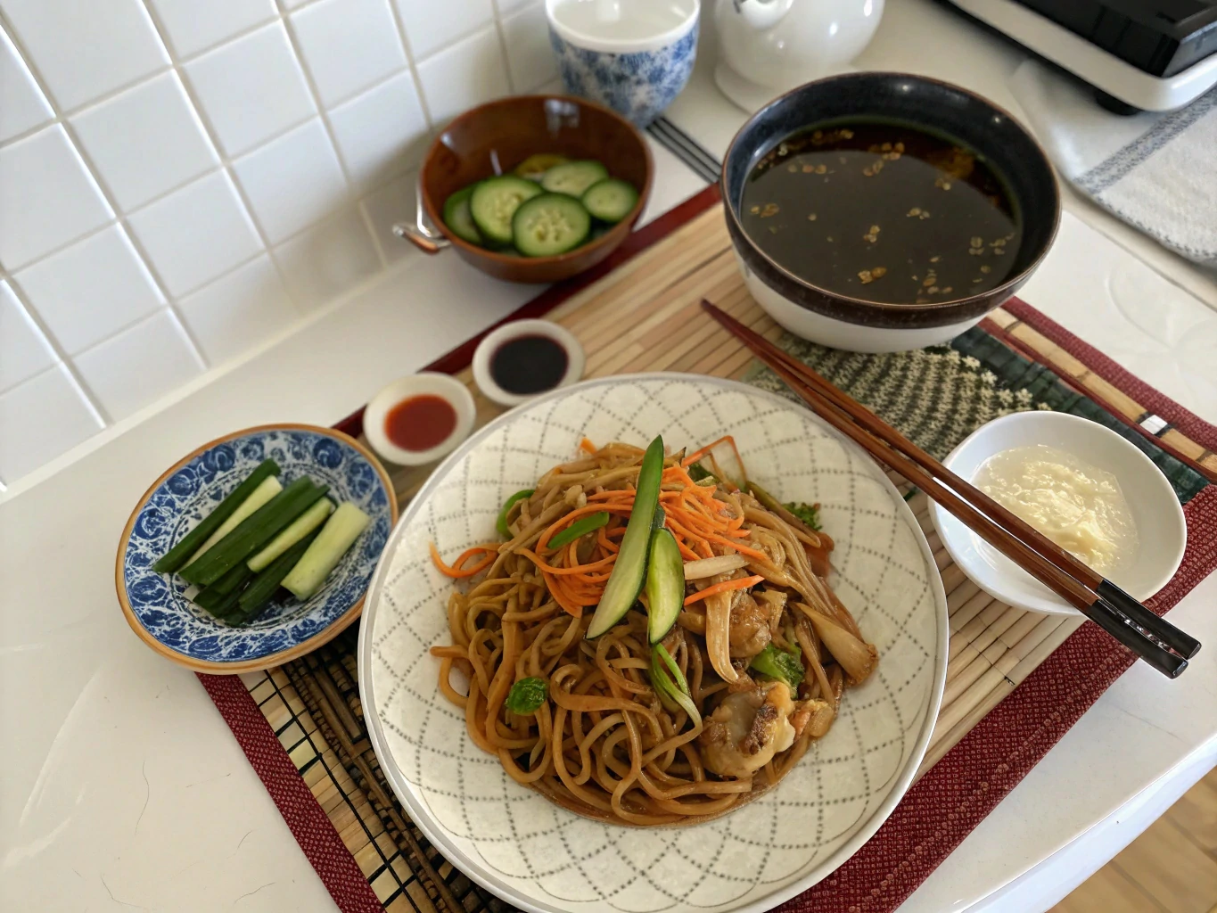 generate-a-realistic-photo-to-from-the-upper---of- Ingredients for authentic yakisoba recipe